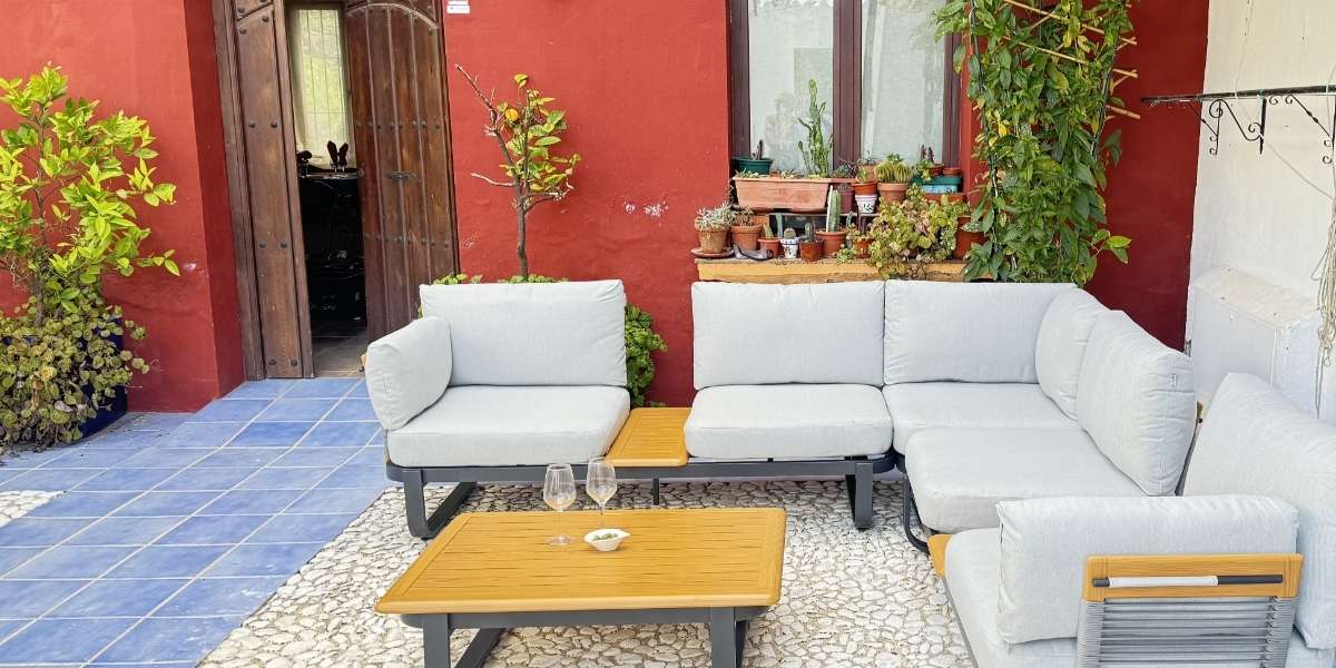Patio seating area at boutique hotel in Andalusia – Cortijo La Vista, Córdoba